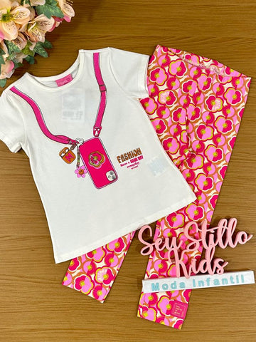 Conjunto Infantil Momi Verão Com Calça e Blusa Branca Fashion
