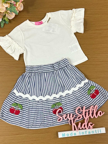 Conjunto Infantil Momi Verão Com Saia e Blusa Cerejinha