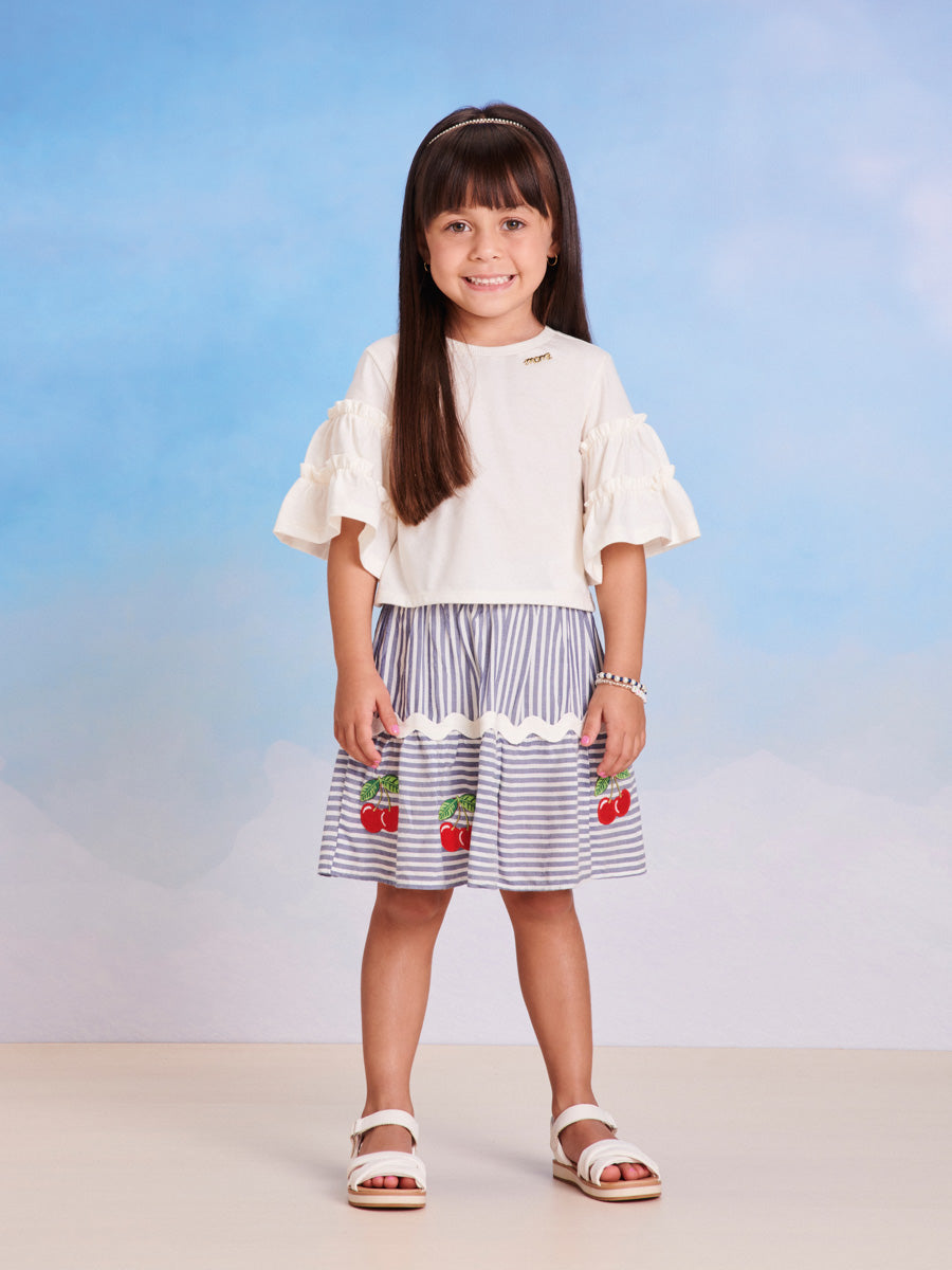 Conjunto Infantil Momi Verão Com Saia e Blusa Cerejinha