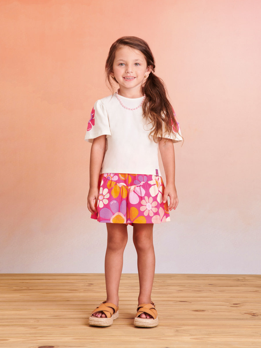 Conjunto Infantil Momi Verão Com Shorts e Blusa Flores Coloridas
