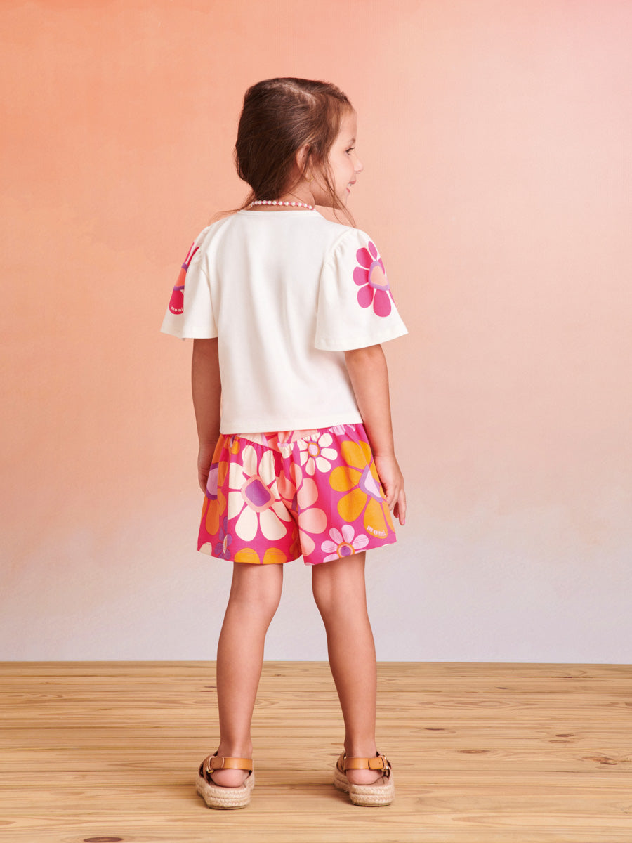 Conjunto Infantil Momi Verão Com Shorts e Blusa Flores Coloridas