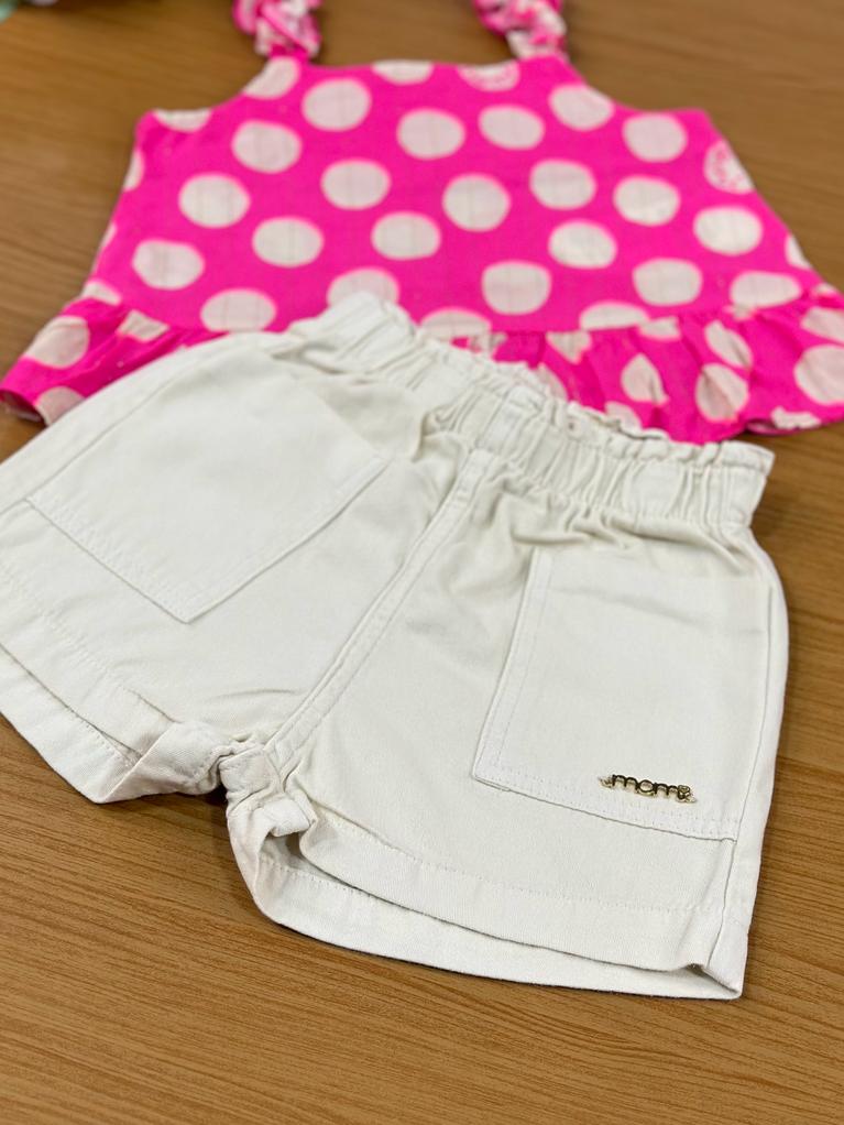 Conjunto Infantil Momi Verão Com Shorts e Bata Rosa de Bolinhas