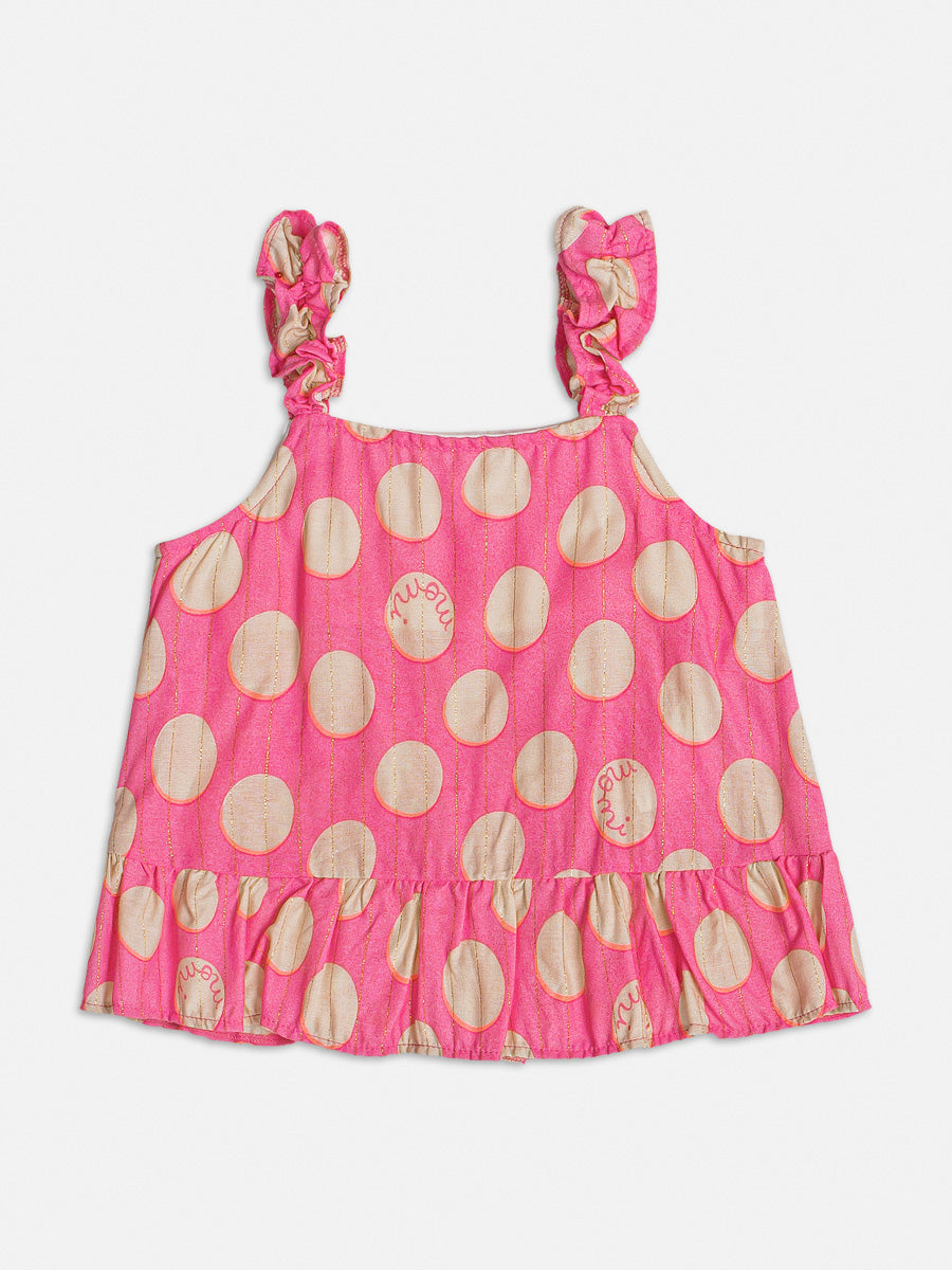 Conjunto Infantil Momi Verão Com Shorts e Bata Rosa de Bolinhas