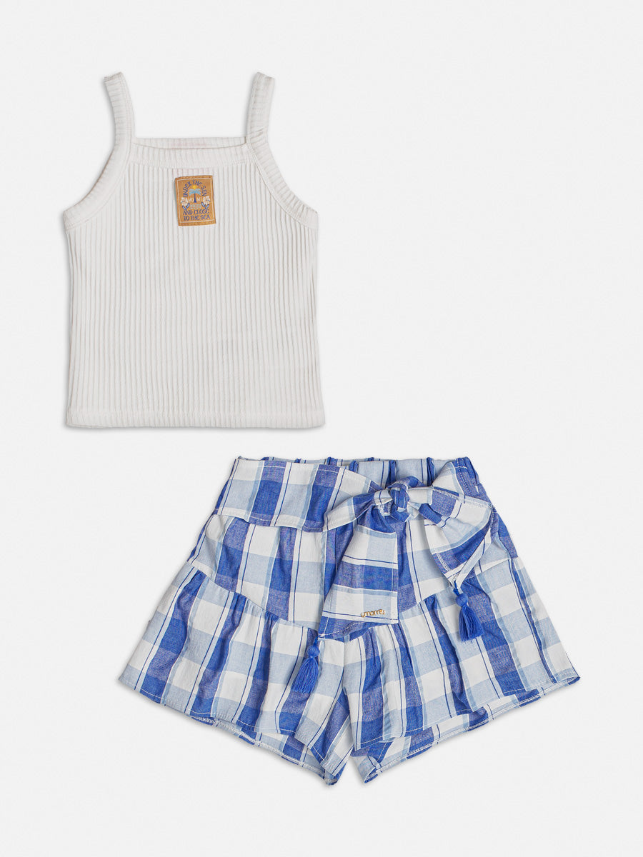 Conjunto Infantil Momi Verão Com Shorts Xadrez e Blusa Branca