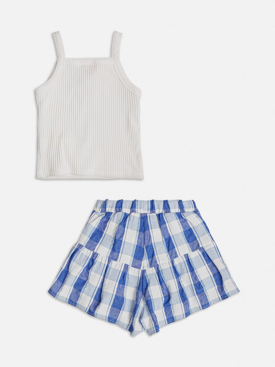 Conjunto Infantil Momi Verão Com Shorts Xadrez e Blusa Branca