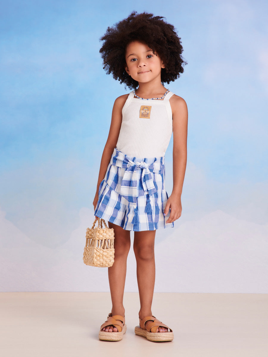 Conjunto Infantil Momi Verão Com Shorts Xadrez e Blusa Branca