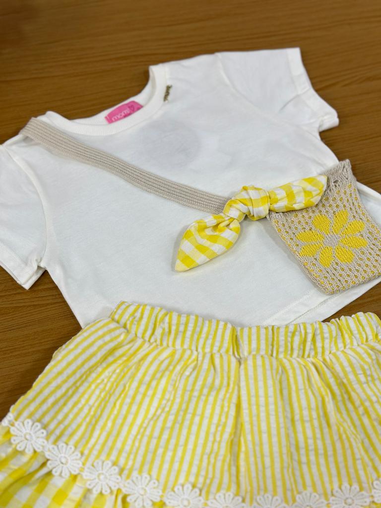 Conjunto Infantil Momi Verão Com Saia e Blusa Com Bolsinha Menina Do Campo