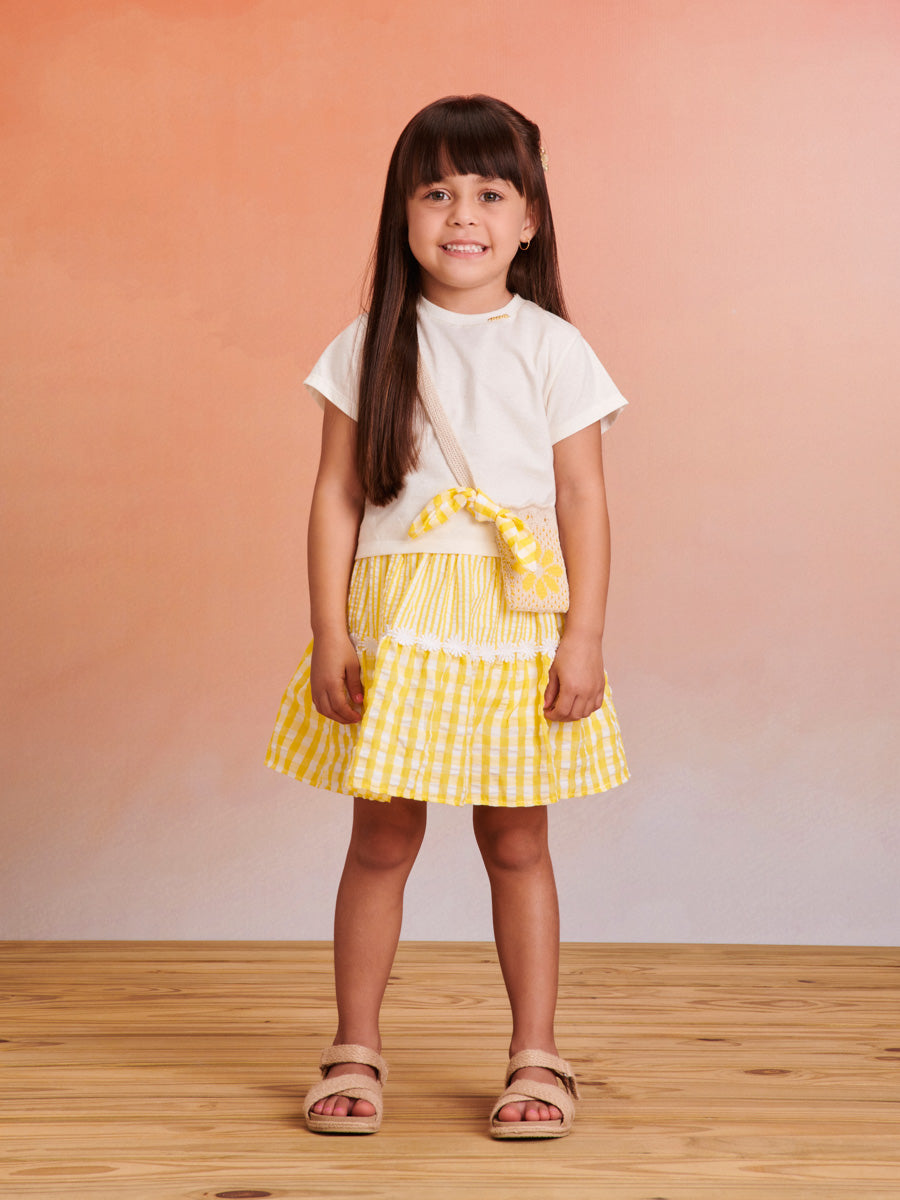 Conjunto Infantil Momi Verão Com Saia e Blusa Com Bolsinha Menina Do Campo
