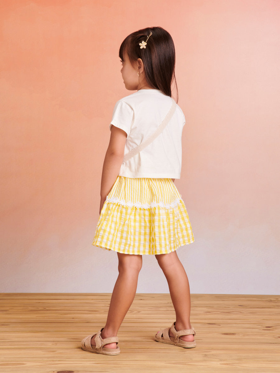 Conjunto Infantil Momi Verão Com Saia e Blusa Com Bolsinha Menina Do Campo