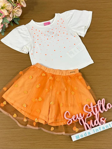 Conjunto Infantil Momi Verão Com Saia e Blusa Corações
