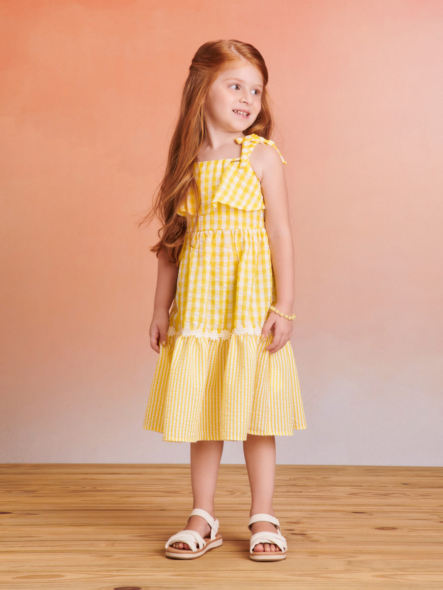 Vestido Infantil Momi Verão Xadrez Amarelo