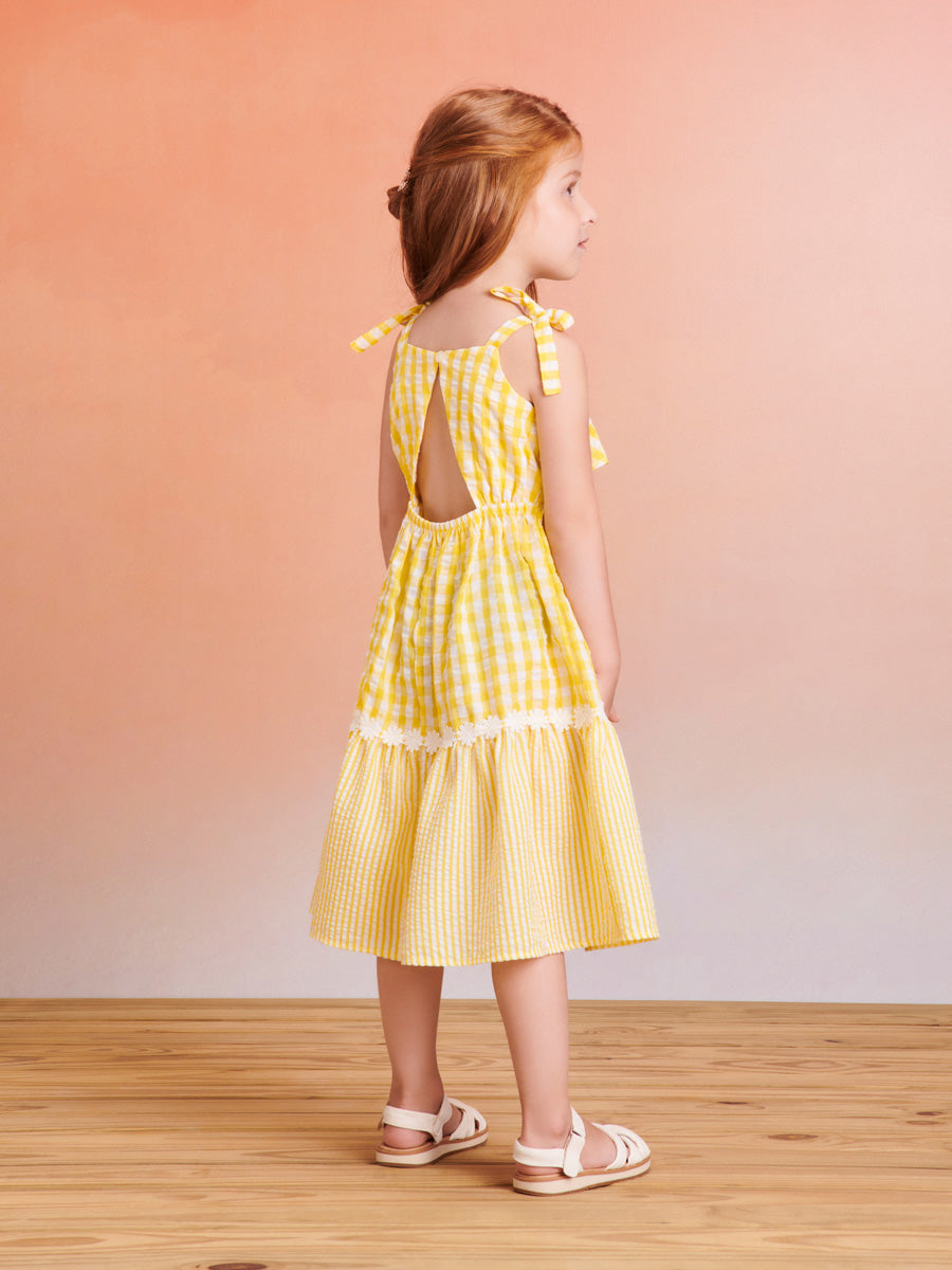 Vestido Infantil Momi Verão Xadrez Amarelo