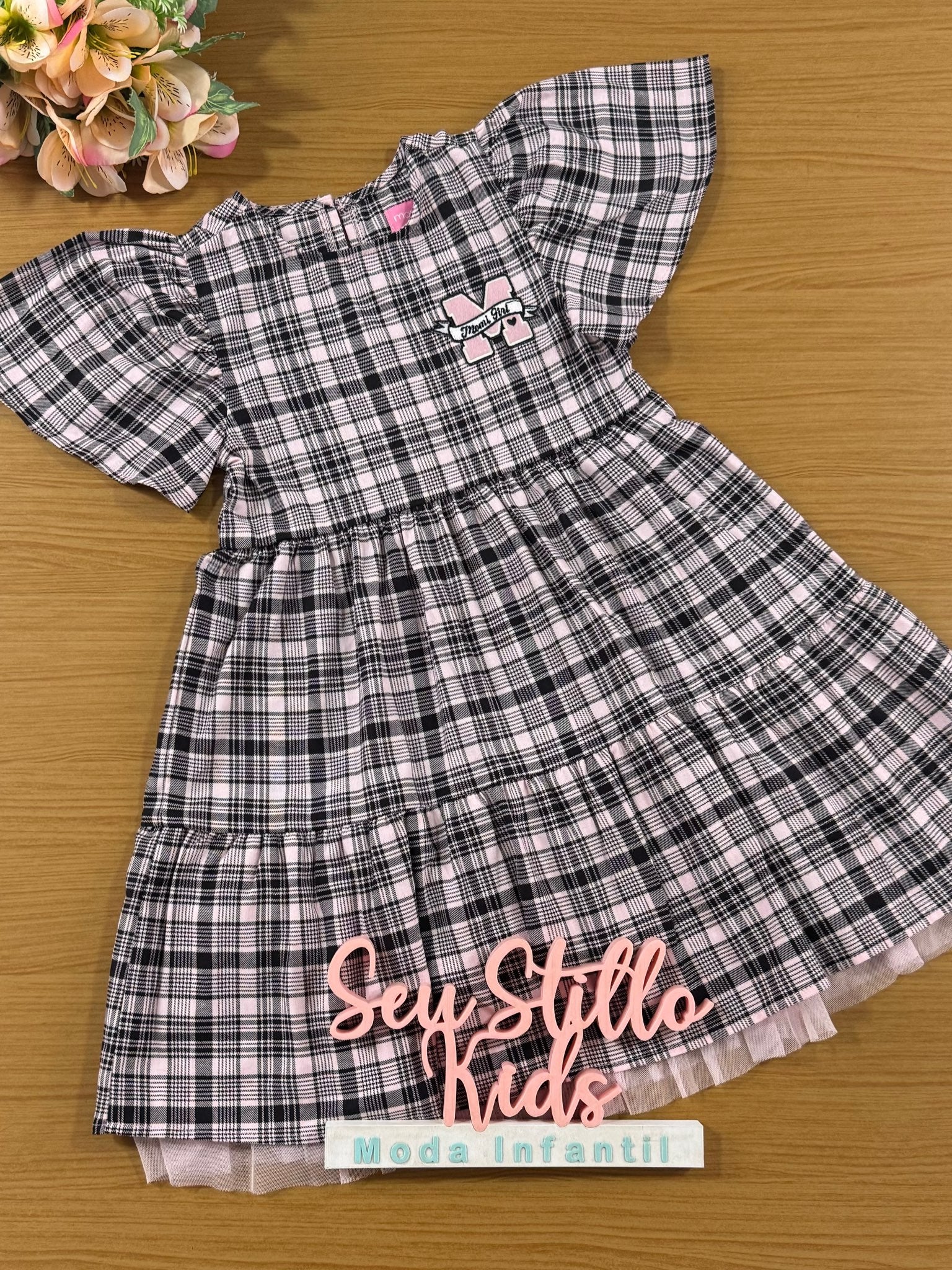 Vestido Infantil Momi Inverno Xadrez Rosa