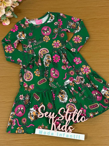 Vestido Infantil Momi Inverno Verde Tigre