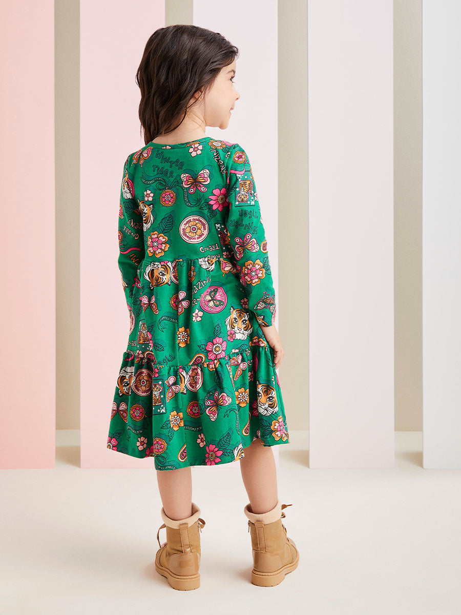 Vestido Infantil Momi Inverno Verde Tigre