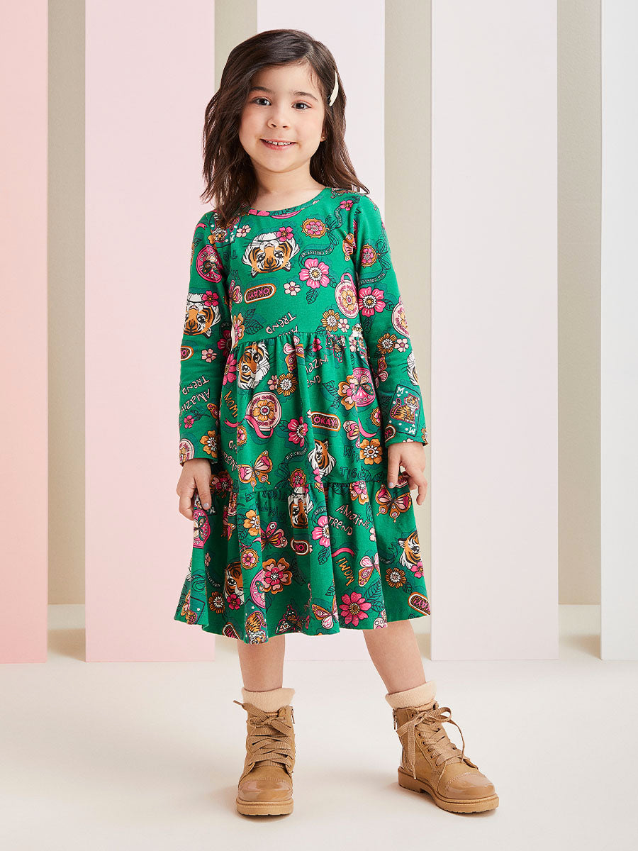 Vestido Infantil Momi Inverno Verde Tigre