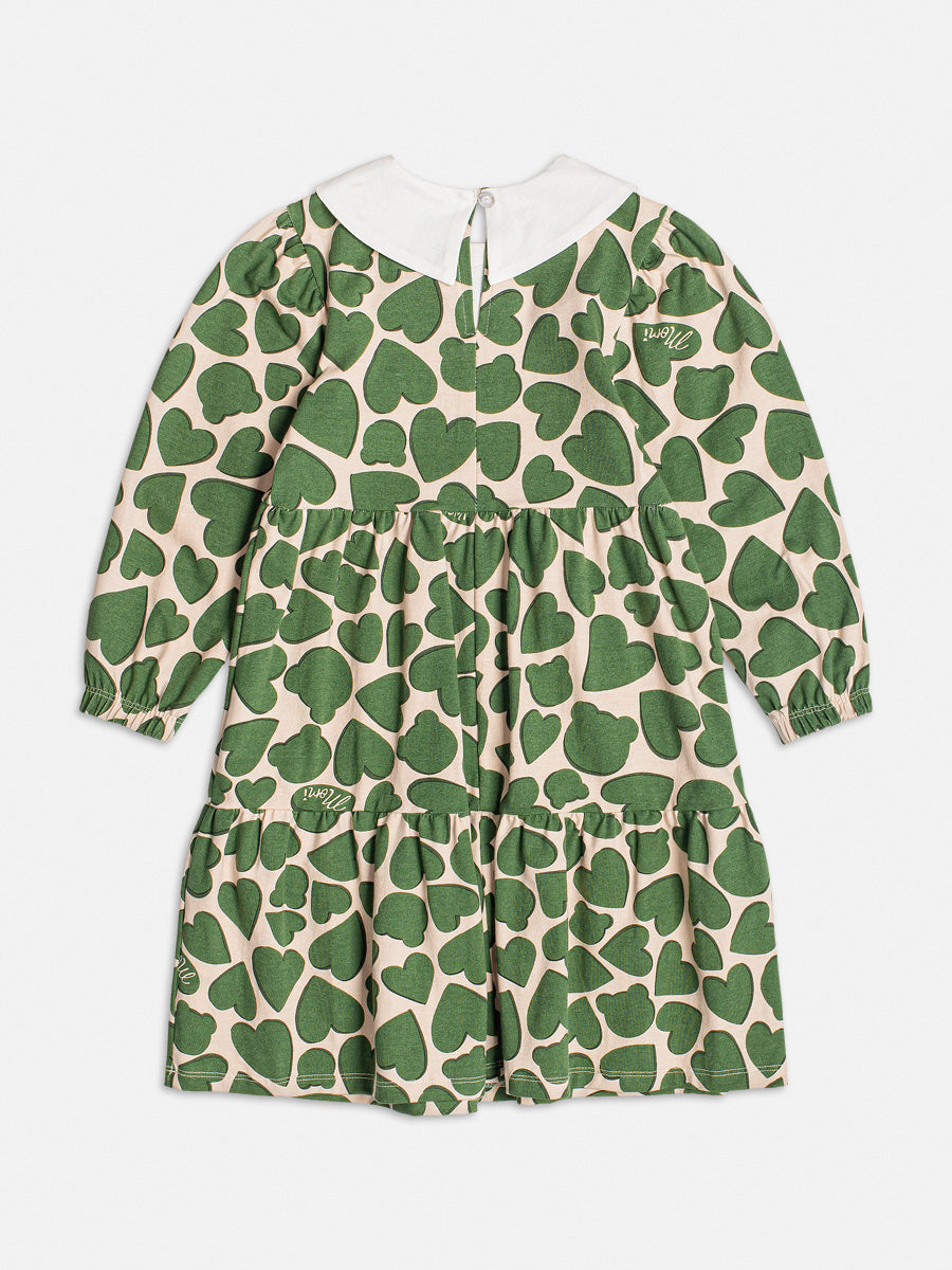 Vestido Infantil Momi Inverno Corações Verde