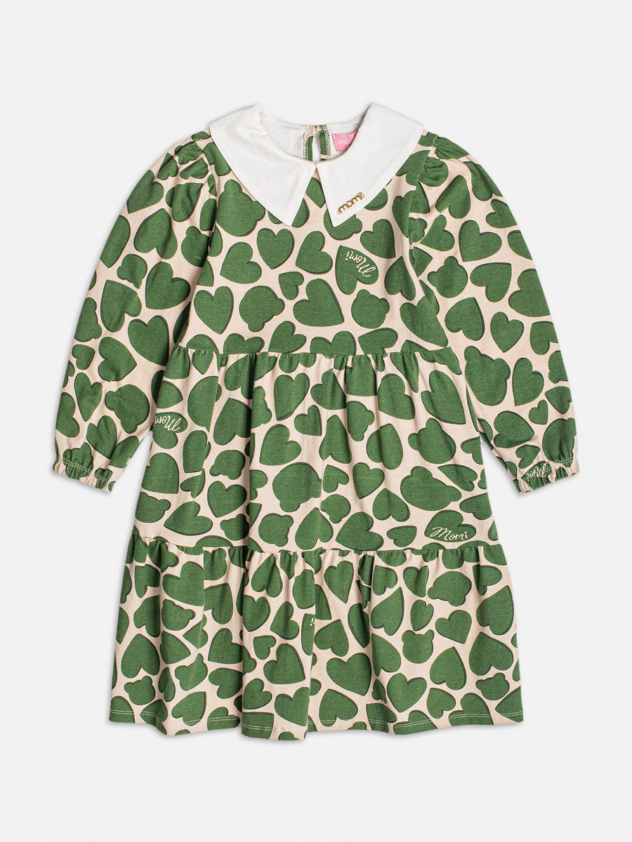 Vestido Infantil Momi Inverno Corações Verde