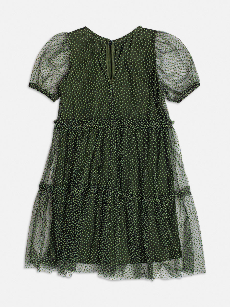 Vestido Infantil Momi Inverno Poá Verde