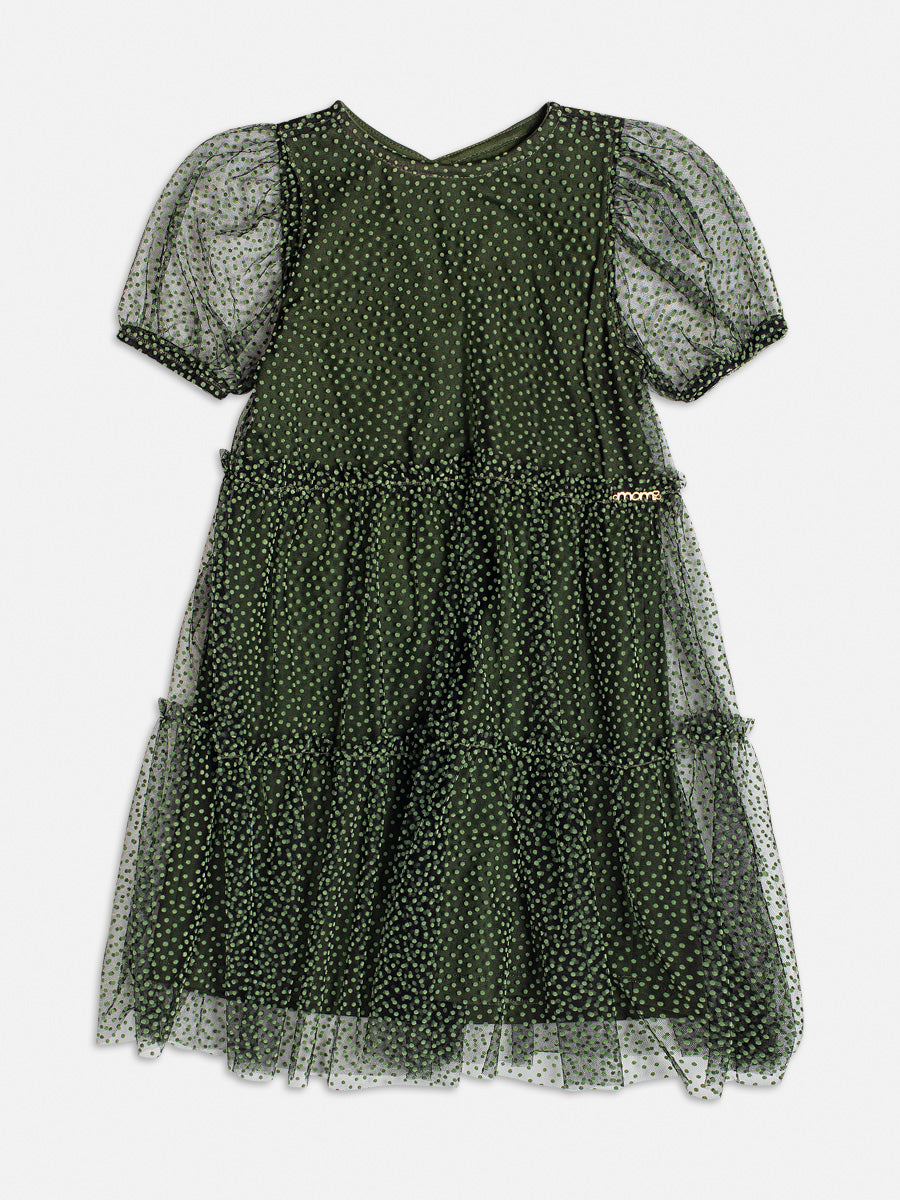 Vestido Infantil Momi Inverno Poá Verde