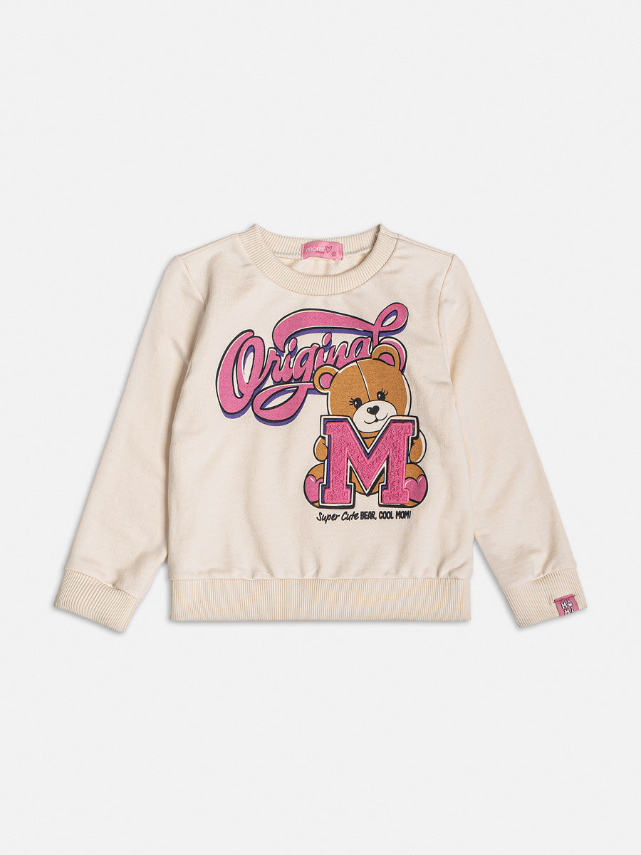 Moletom Infantil Momi Inverno Ursinho Fofo Bege Sem Flanela