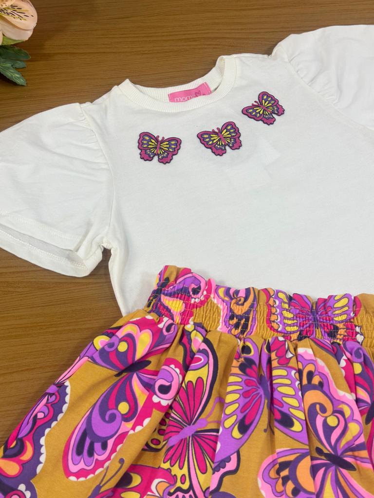 Conjunto Infantil Momi Verão Com Saia e Blusa Borboleta