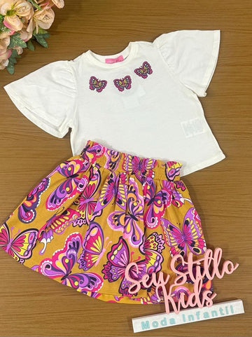 Conjunto Infantil Momi Verão Com Saia e Blusa Borboleta