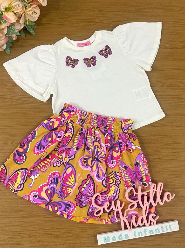 Conjunto Infantil Momi Verão Com Saia e Blusa Borboleta