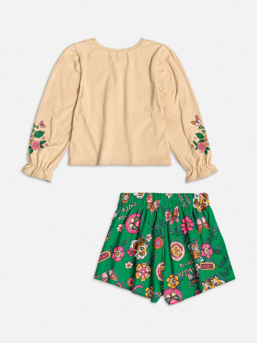 Conjunto Infantil Momi Inverno Shorts Verde e Blusa Zoo
