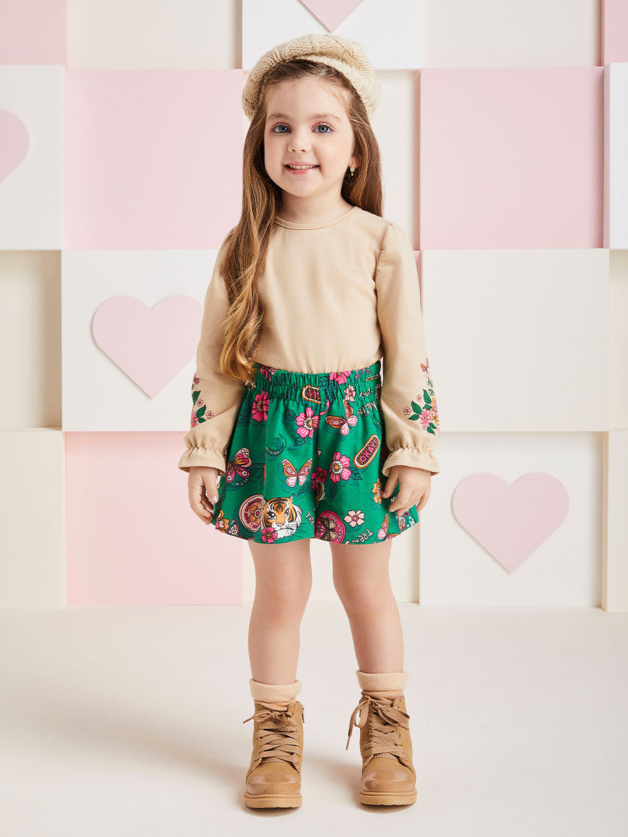Conjunto Infantil Momi Inverno Shorts Verde e Blusa Zoo