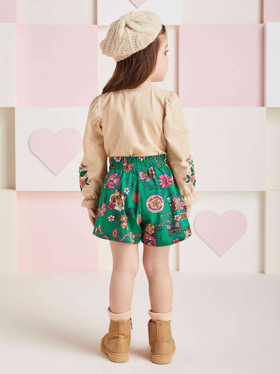 Conjunto Infantil Momi Inverno Shorts Verde e Blusa Zoo