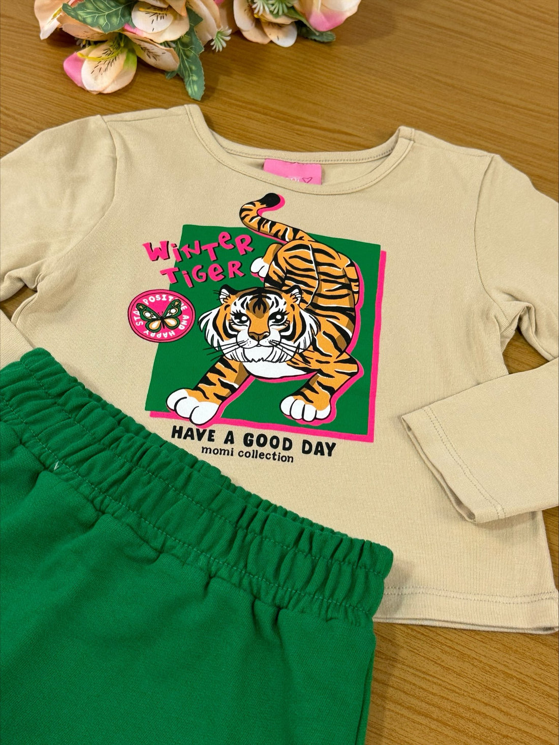 Conjunto Infantil Momi Inverno Shorts Saia e Blusa Tigre