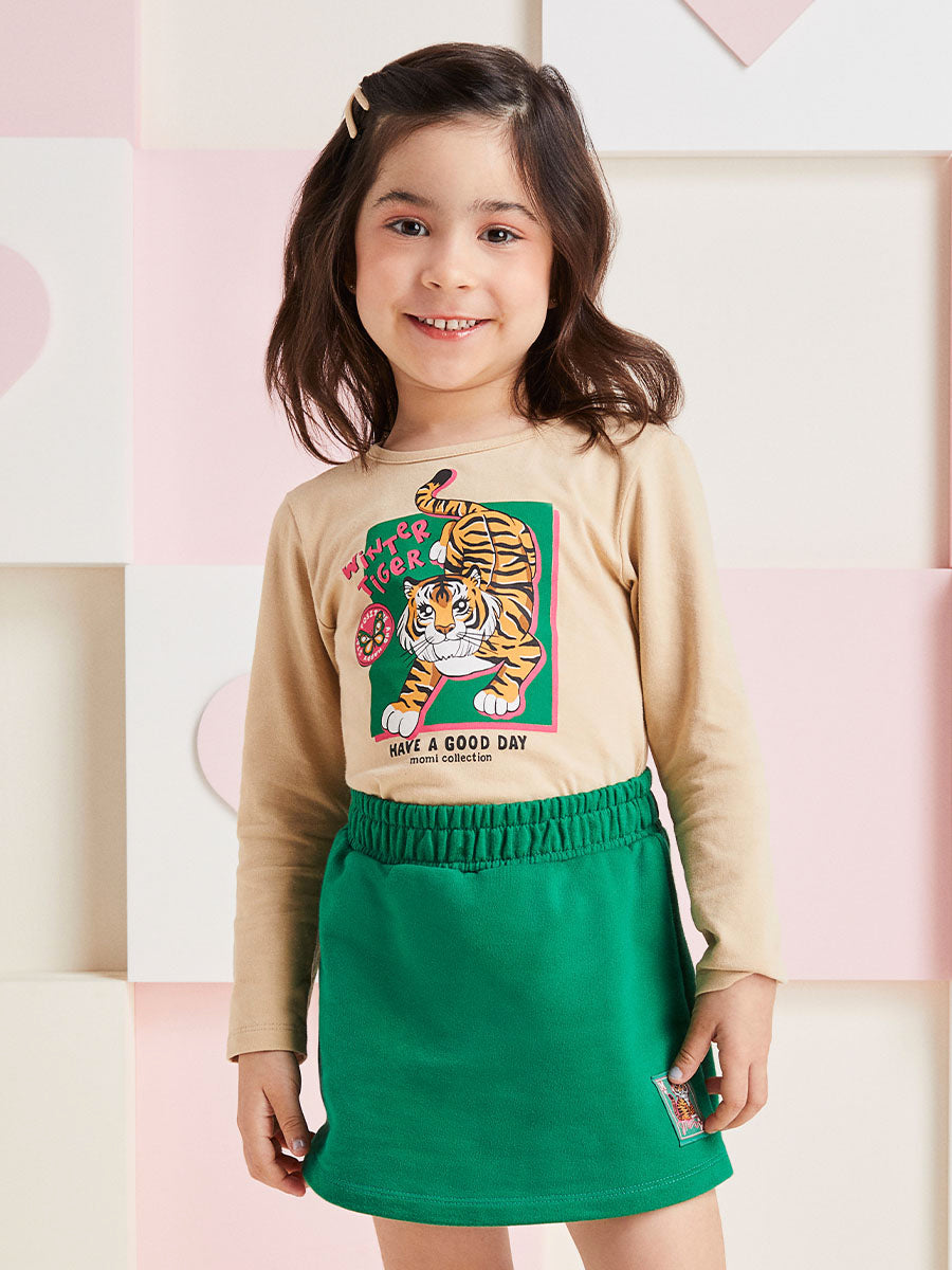 Conjunto Infantil Momi Inverno Shorts Saia e Blusa Tigre