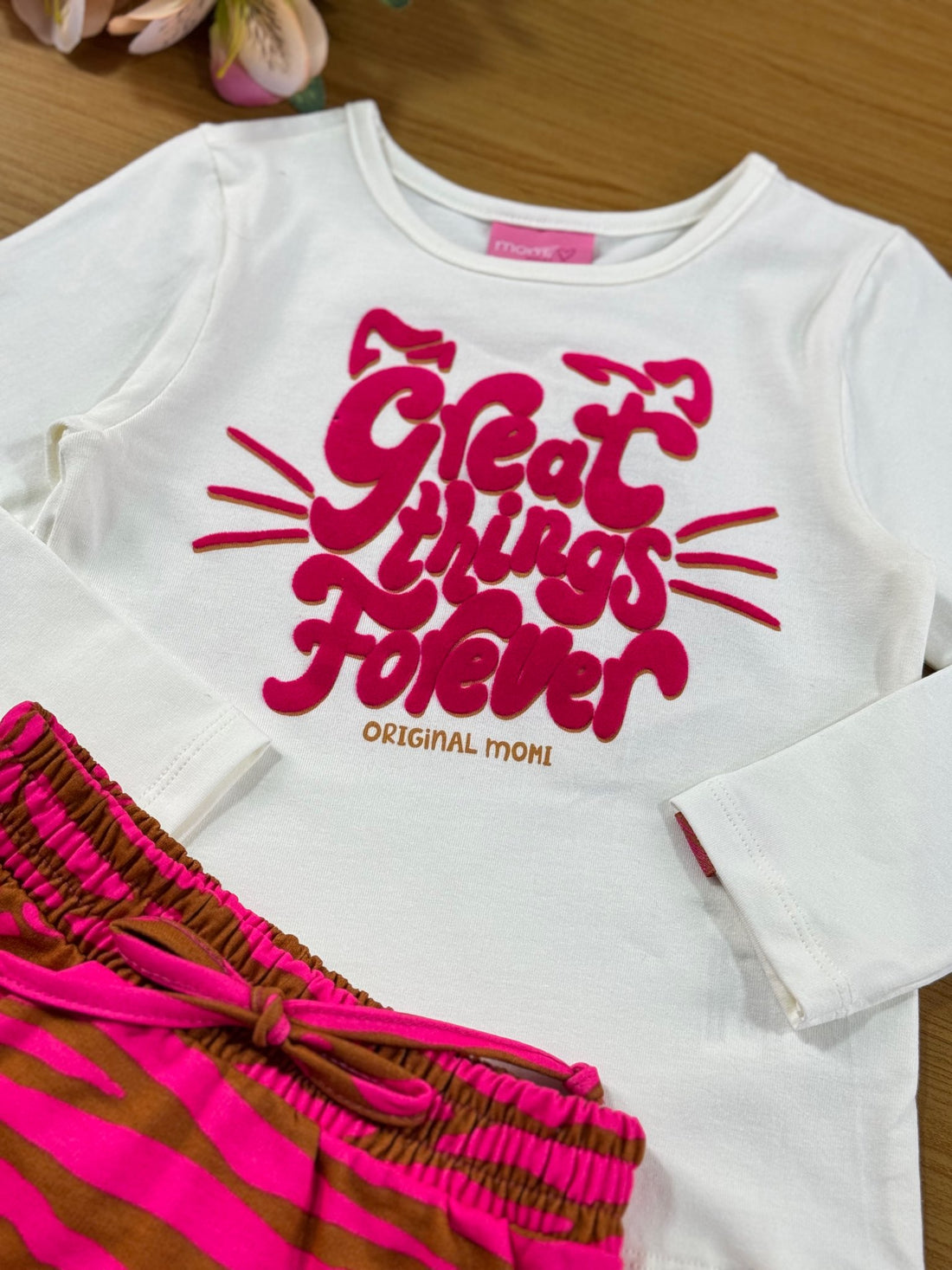 Conjunto Infantil Momi Inverno Short Saia Tigre e Blusa Manga Longa Branca