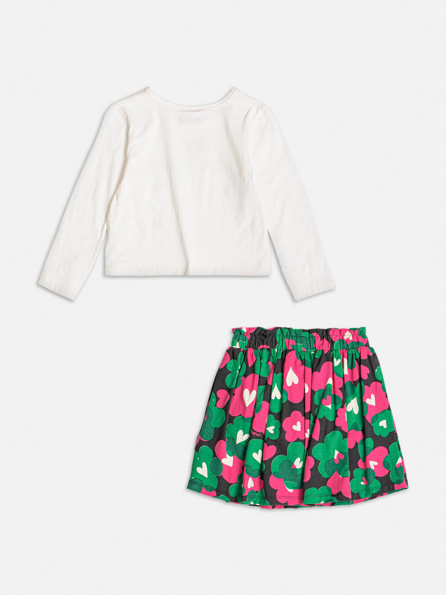Conjunto Infantil Momi Inverno Saia Flores e Blusa Happy