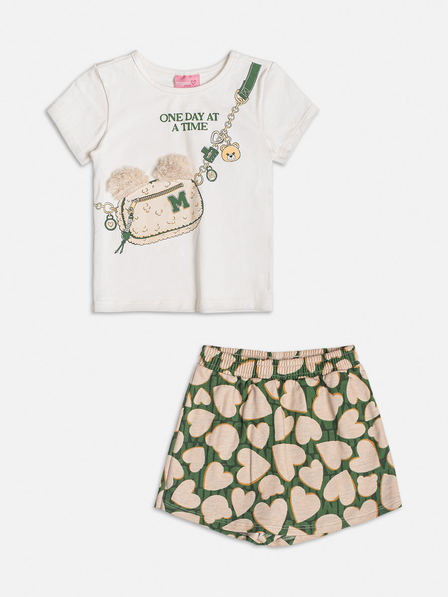 Conjunto Infan. Momi Inverno Shorts Saia e Blusa Manga Curta Bolsinha