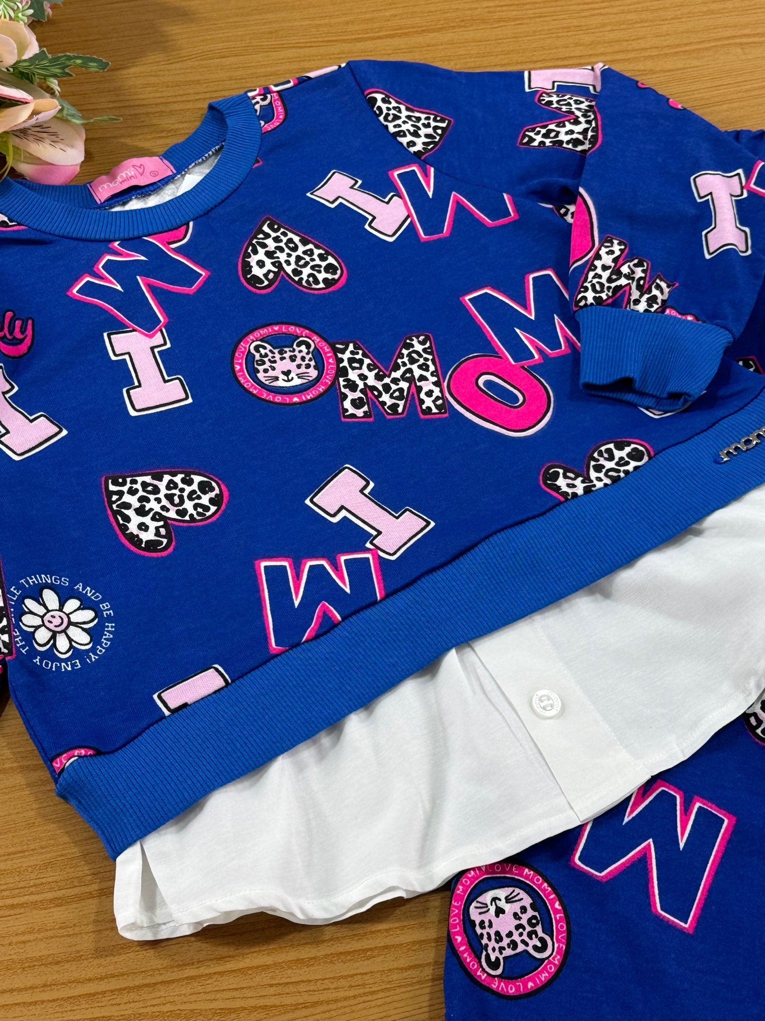 Conjunto Infantil Momi Inverno Calça Azul e Moletom Sem Flanela Letras Oncinha