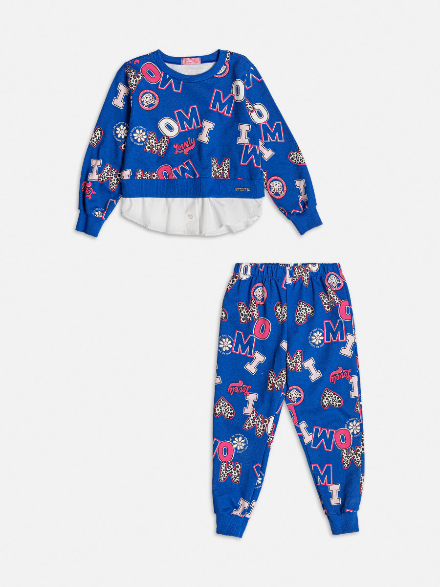 Conjunto Infantil Momi Inverno Calça Azul e Moletom Sem Flanela Letras Oncinha