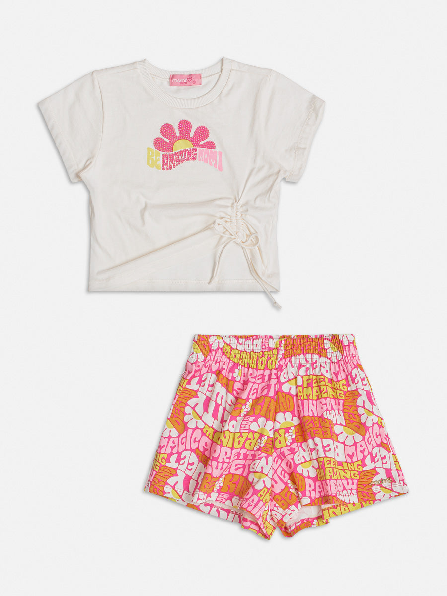 Conjunto Infantil Momi Verão Com Shorts e Blusa Amazing Rosa