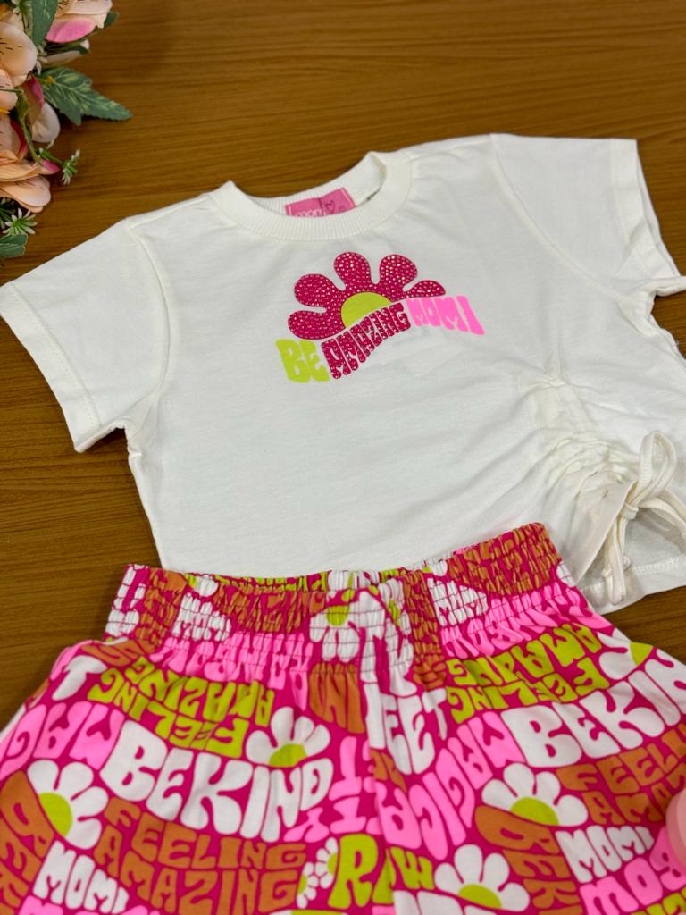 Conjunto Infantil Momi Verão Com Shorts e Blusa Amazing Rosa