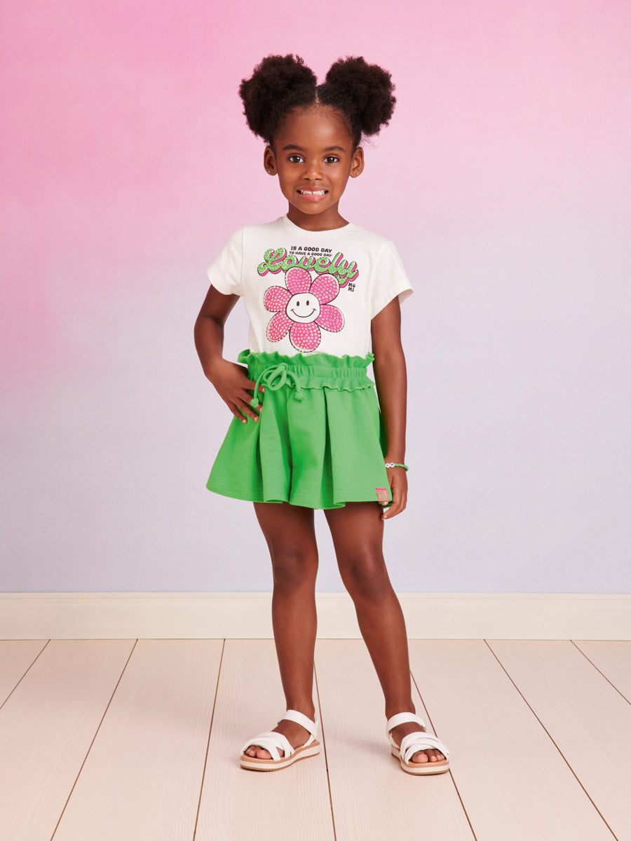 Conjunto Infantil Momi Verão Com Shorts e Blusa Branca Lovely Flor
