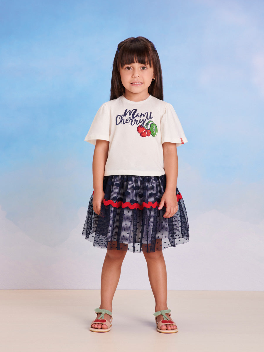 Conjunto Infantil Momi Verão Com Saia e Blusa Cerejinha