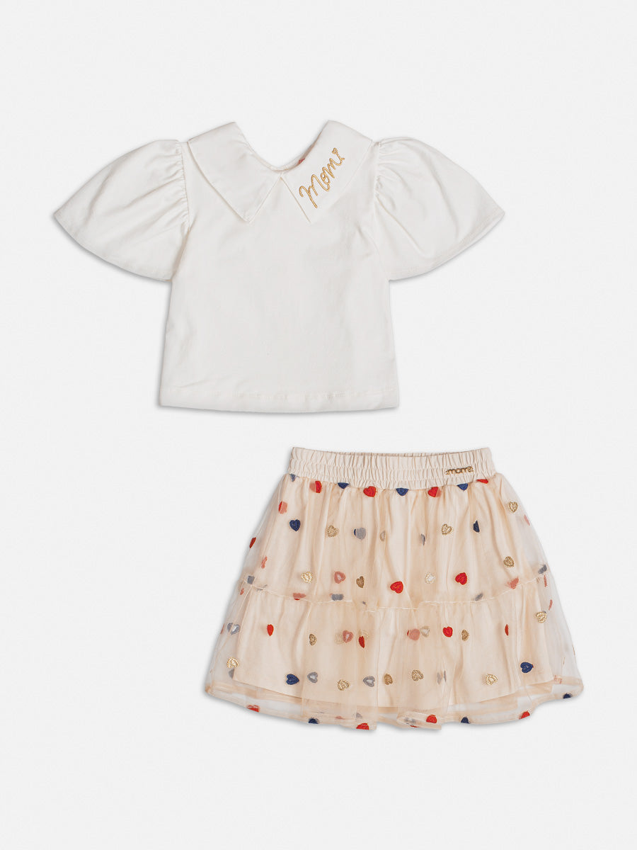 Conjunto Infantil Momi Verão Com Saia e Blusa Corações