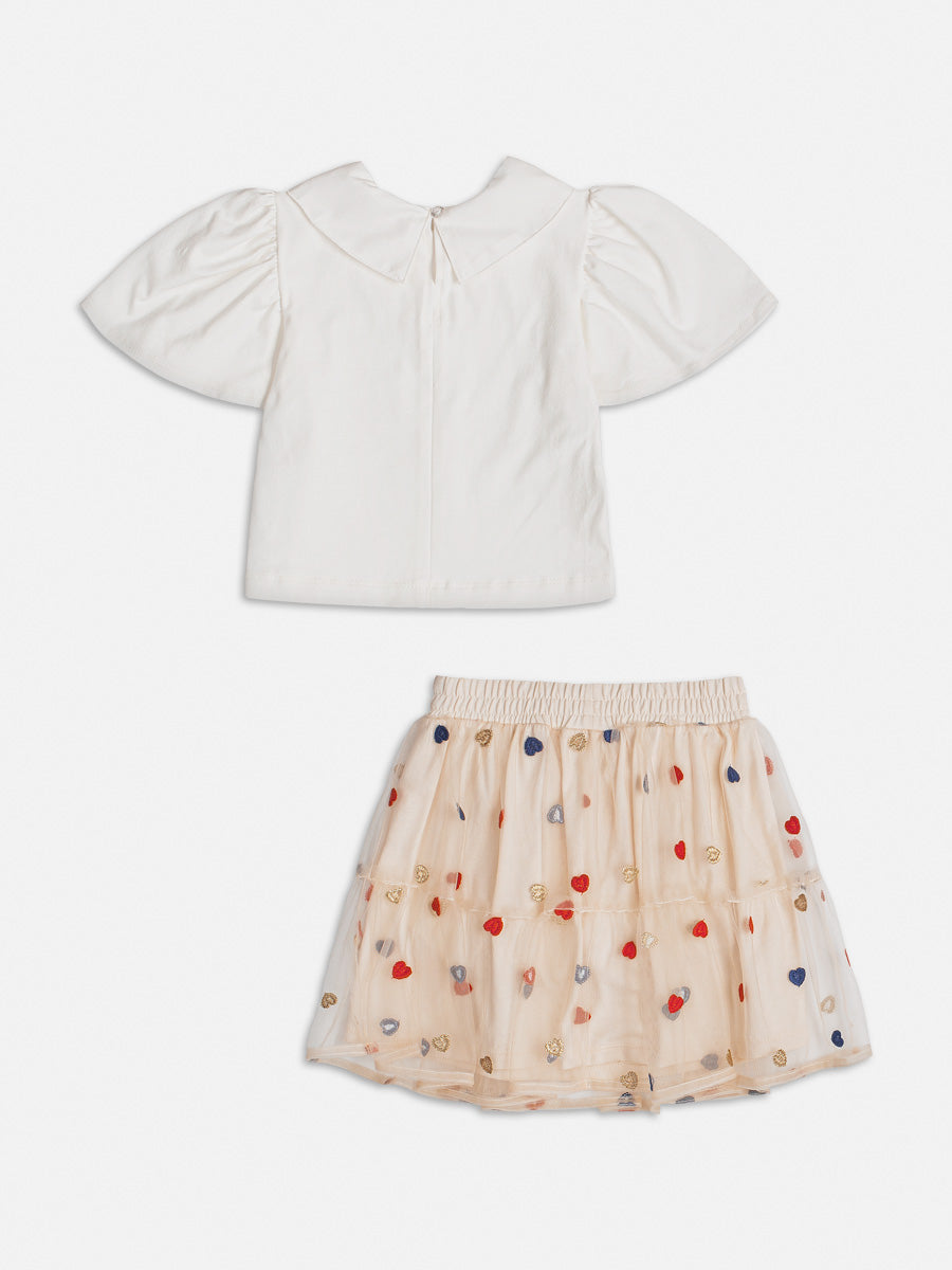 Conjunto Infantil Momi Verão Com Saia e Blusa Corações