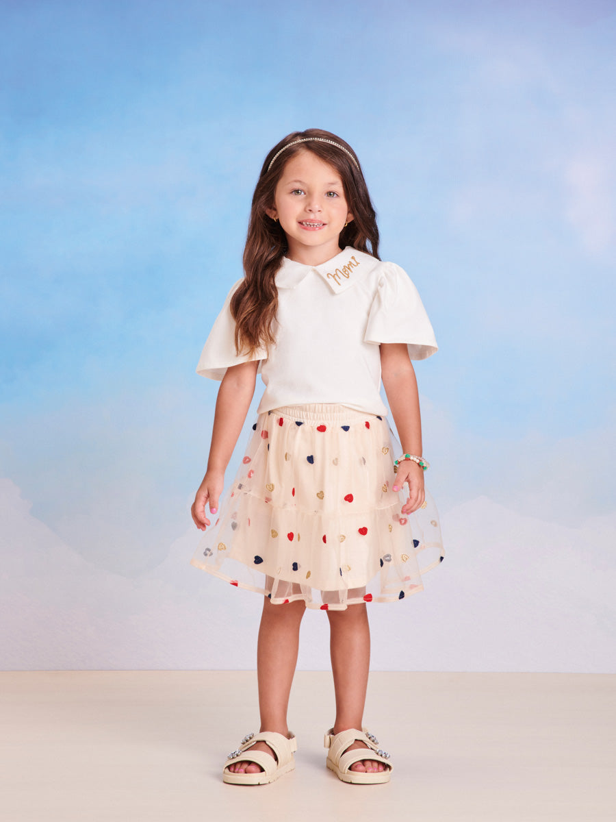 Conjunto Infantil Momi Verão Com Saia e Blusa Corações