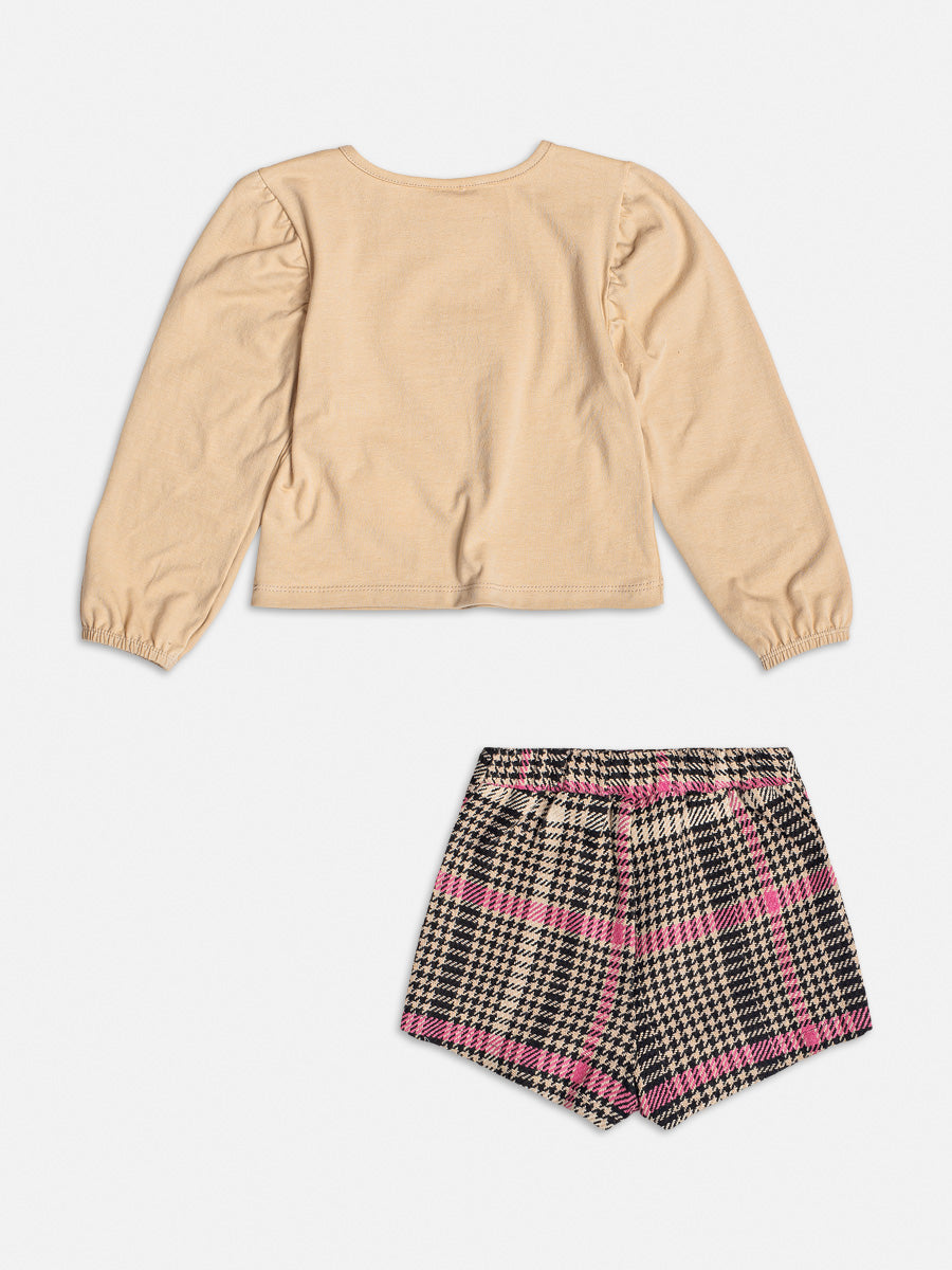 Conjunto Infantil Momi Inverno Shorts Saia e Blusa Bege Fashion