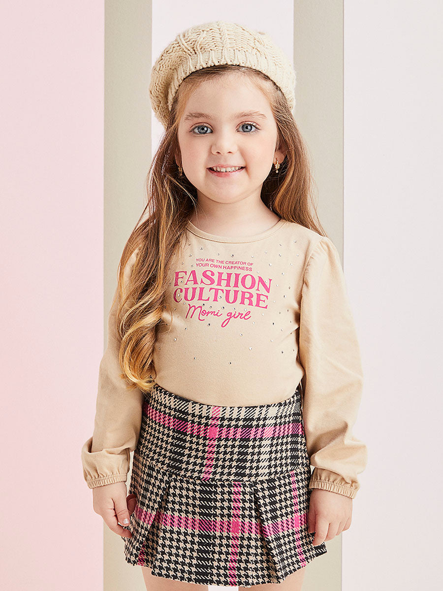 Conjunto Infantil Momi Inverno Shorts Saia e Blusa Bege Fashion