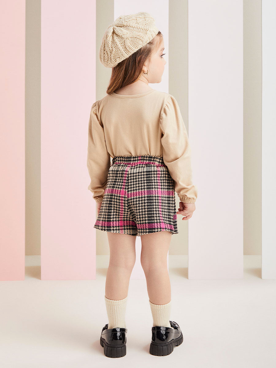 Conjunto Infantil Momi Inverno Shorts Saia e Blusa Bege Fashion