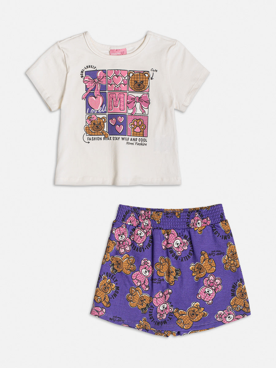 Conjunto Infantil Momi Inverno Shorts Saia e Blusa Ursinhos
