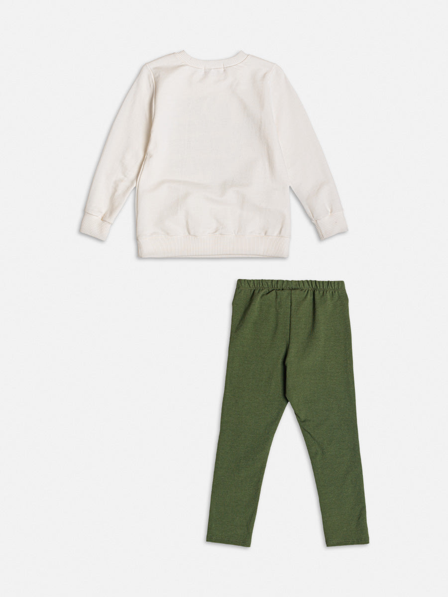 Conjunto Infantil Momi Inverno Calça Verde e Moletom Sem Flanela Lacinho